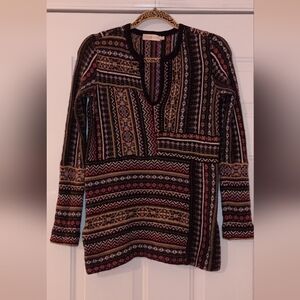 Tory Burch Fair Isle Navy Jacquard Patchwork Wool Tunic Sweater XS